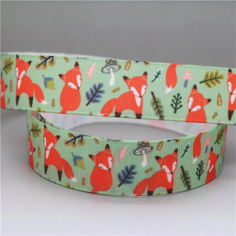 DUWES 50 ярдов животные лиса белка Печатный grosgrain ленточный аксессуар бант для волос
