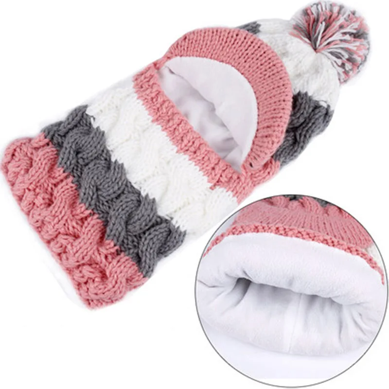 Autumn Winter Women Hat Scarf Set Casual Snow Cap Warm Plush Baggy Knitted Earflaps Beanies |