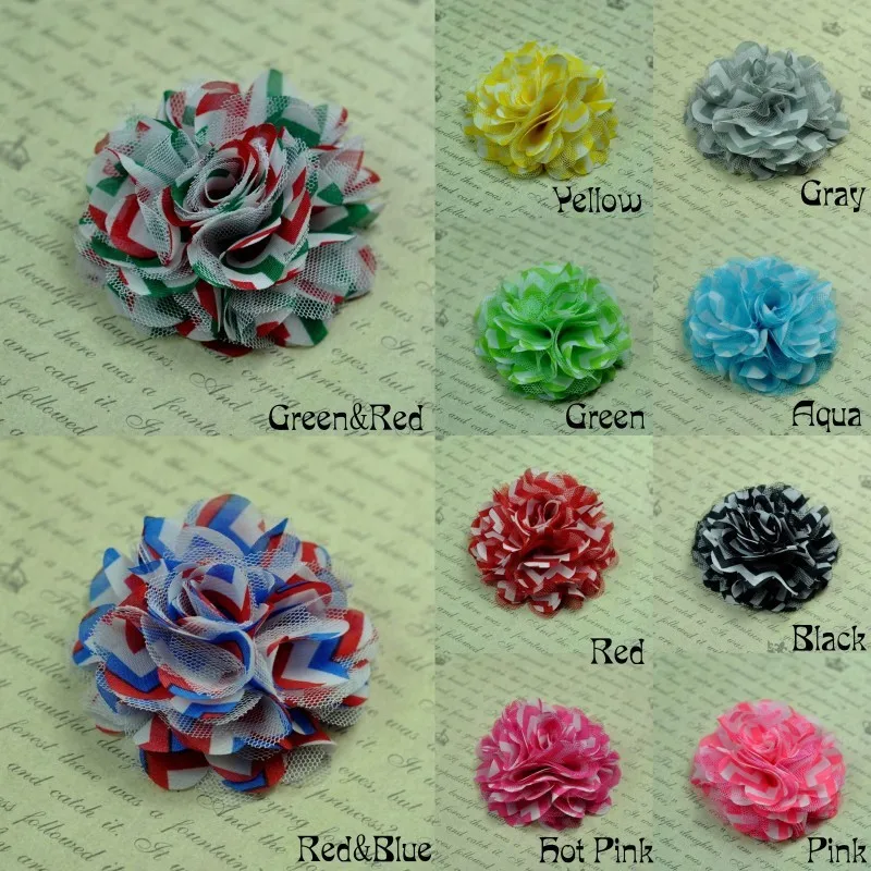 

10pcs/lot 2.2" 10colors Vintage Artificial Chic Fabric Flowers For Kids Headbands Mini Handmade Girls Striped Hair Mesh Flowers