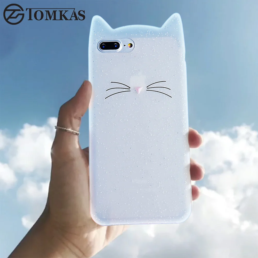 Tomkas Cat Beard Cases For iPhone 7 Case Cartoon Silicone Soft TPU Plain Anti knock Cover 6s 8 Plus X Funda |