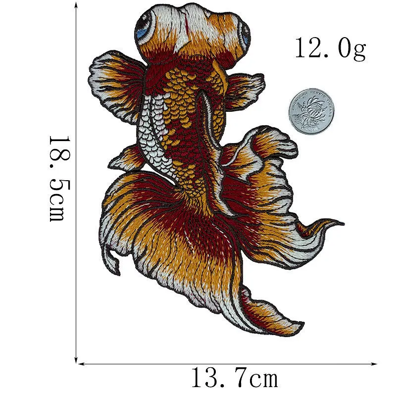 High Quality Large Embroidery Goldfish Patches Applique Fish DIY Accessories Patch For Clothes Sewing On Badges Decor | Дом и сад