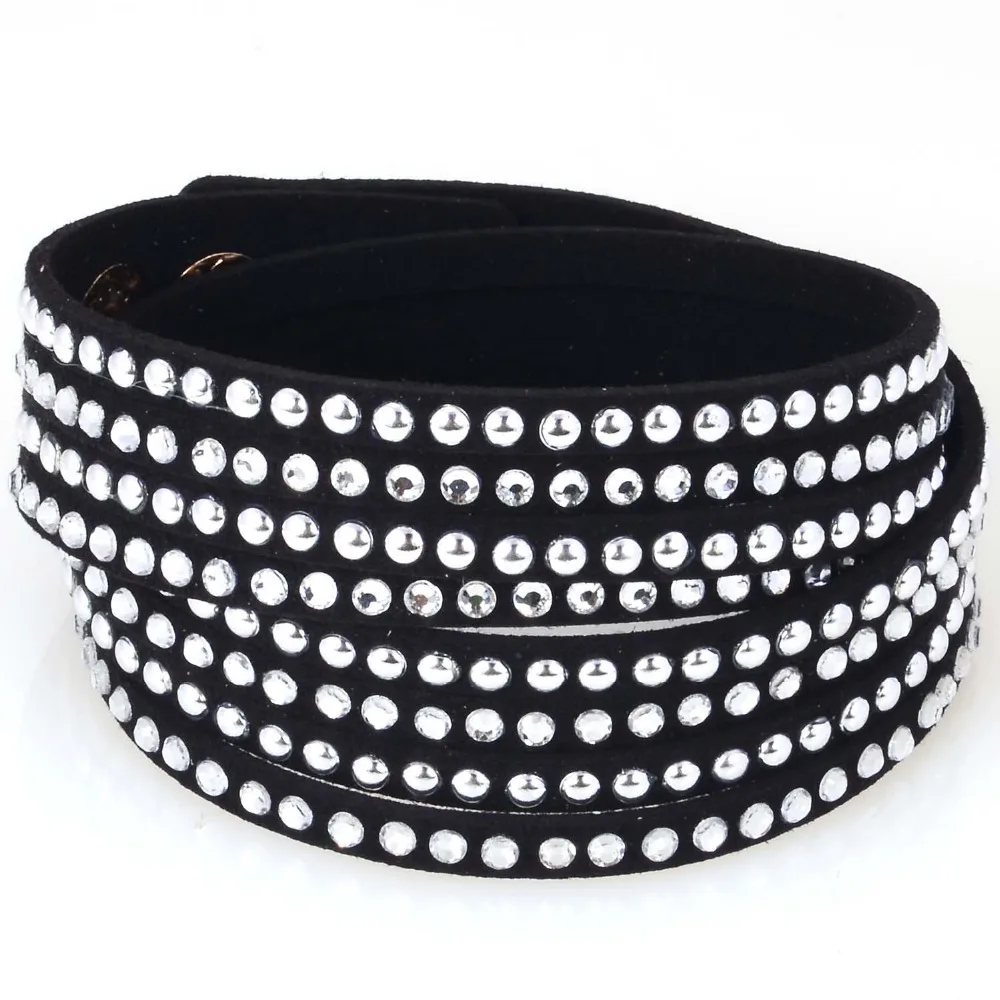 Женский двойной замшевый браслет с кристаллами и заклепками|crystal wrap bracelet|wrap