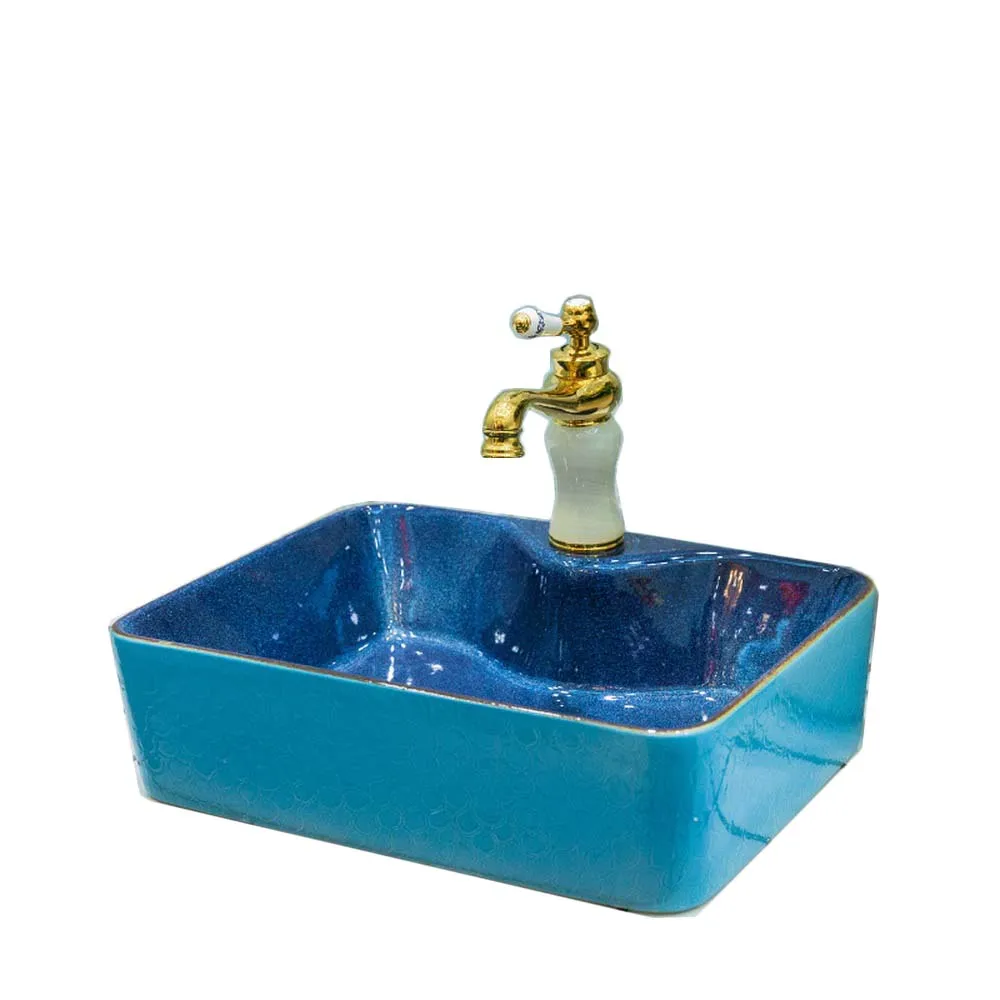 Sink With Faucet Средиземноморский ретро керамический умывальник искусство над столешницей раковина для ванной умывальник Континентальный дом LO6201038 - Цвет: Sink With Faucet
