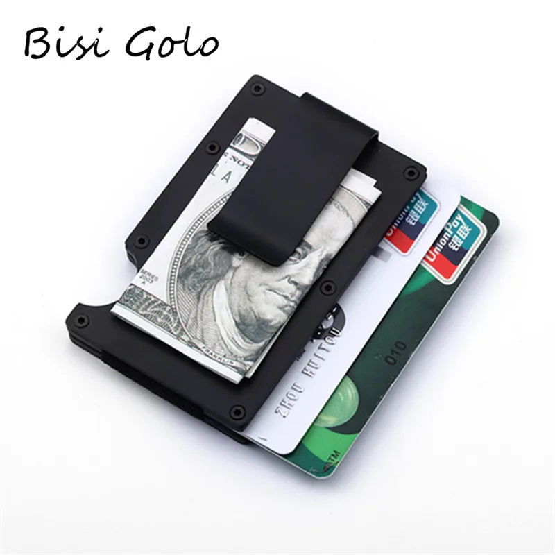 Кошелек BISI GORO металлический мини держатель для карт и ID с rfid защитой тонкий