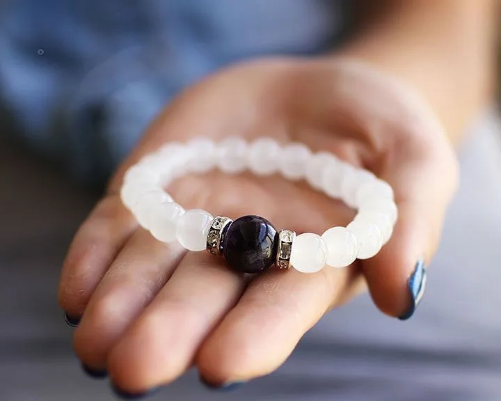 Новые летние высококачественные натуральные белые браслеты из халцедона и