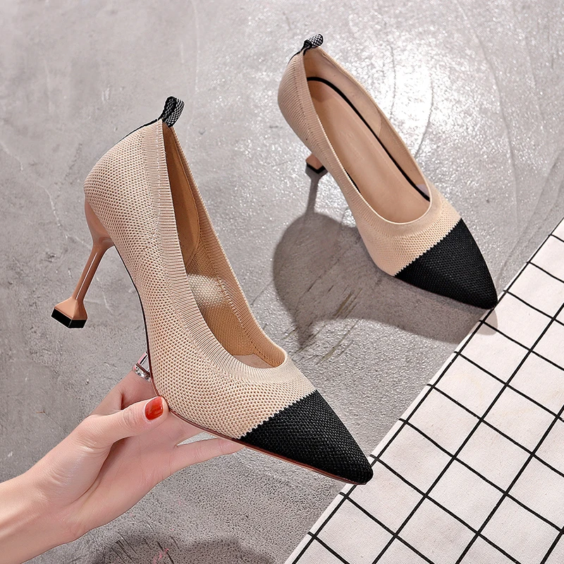 2019 модные туфли лодочки на высоком каблуке с острым носком chaussures femme женские женская обувь из тканого