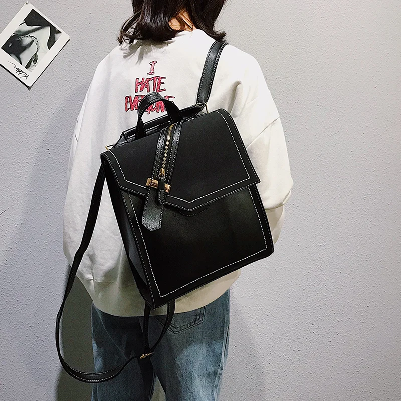 SWEET SNOW New Soft Leather Woman's Backpack Stylish Retro Covered Square Sewing Line Backpacks Solid Color Pop Bag | Багаж и сумки