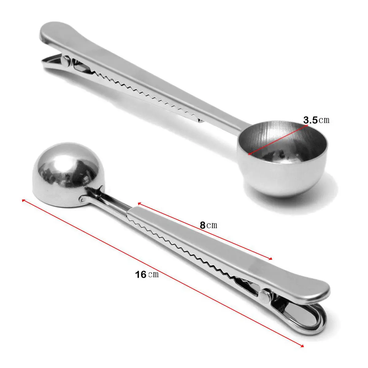 

Stainless Steel 1 Cup Ground Coffee Measuring Scoop Spoon + Bag Seal Clip NEW
