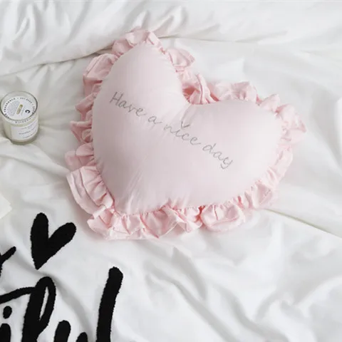 Lotus Leaf Edge Embroidered 100% Cotton Love Heart Pillow with Core Washable Letter Flower NordicToy for Children | Игрушки и хобби