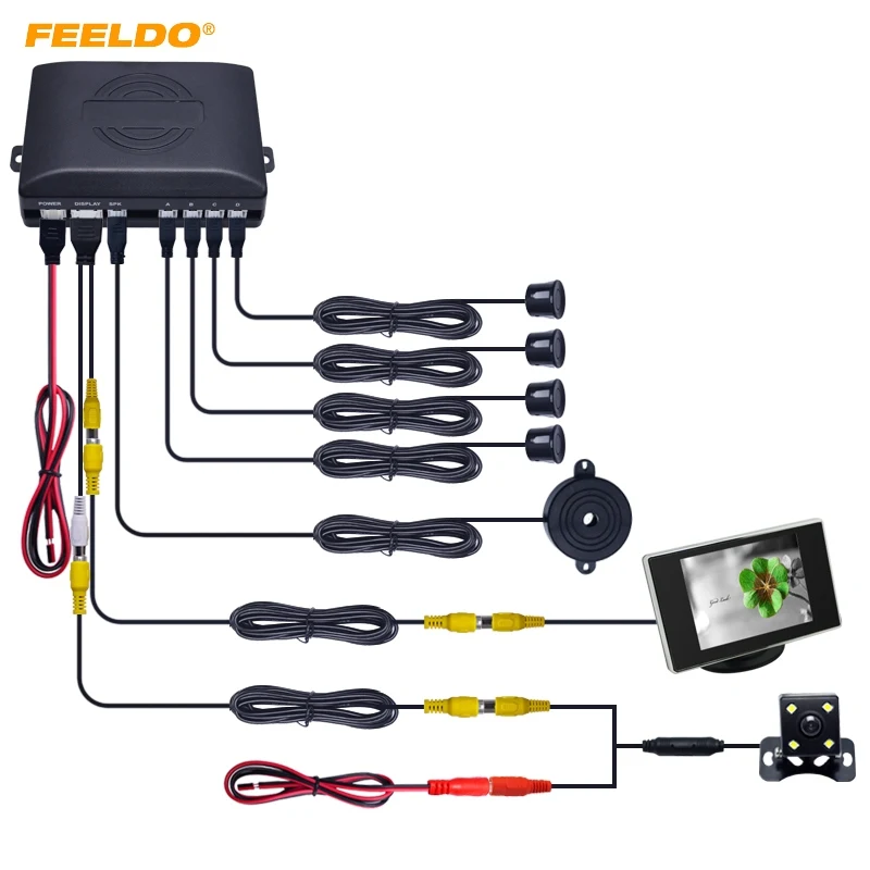

FEELDO 1Set Car 4-sensor Parking Sensor With 3.5inch Monitor and 4-LED CCD Camera Rear View Reversing System #FD-2760