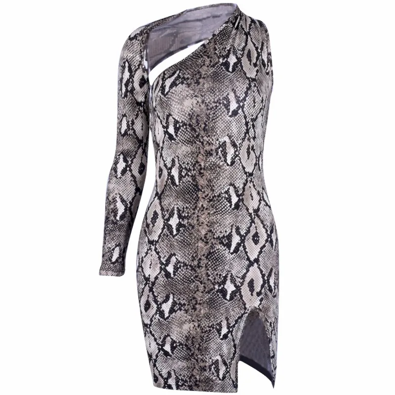 Выдалбливают со змеиным принтом Для женщин Мини платье High Street Sexy Off Shoulder Sheath Dress
