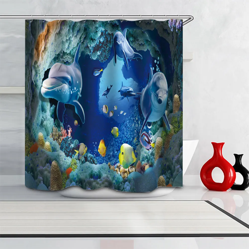 Морские шторы с дельфином водонепроницаемая занавеска для душа туалет синие