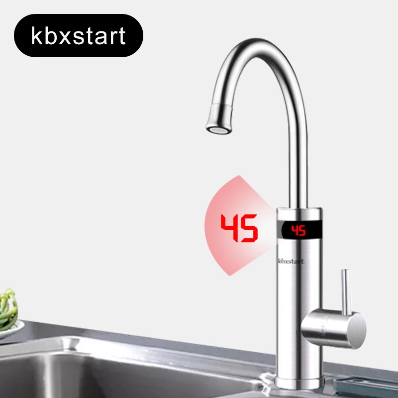 220V  Electric Water Heater Faucet Instant Tankless Heating Tap Kitchen Faucet Hot Water With Led Temperature 3000W