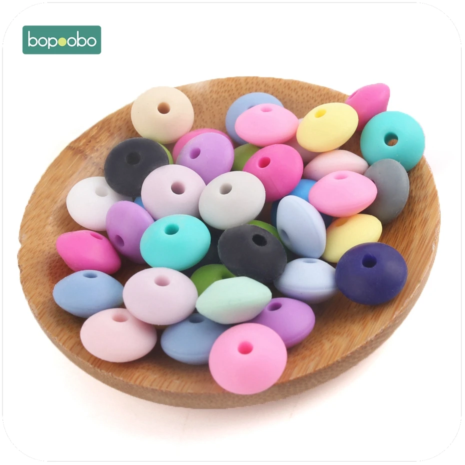 Bopoobo 40pc 12mm Silicone Beads Abacus Lentils SoftBPA Free  Food Grade Material DIY Crafts Baby Teeething  Beads Baby Teether