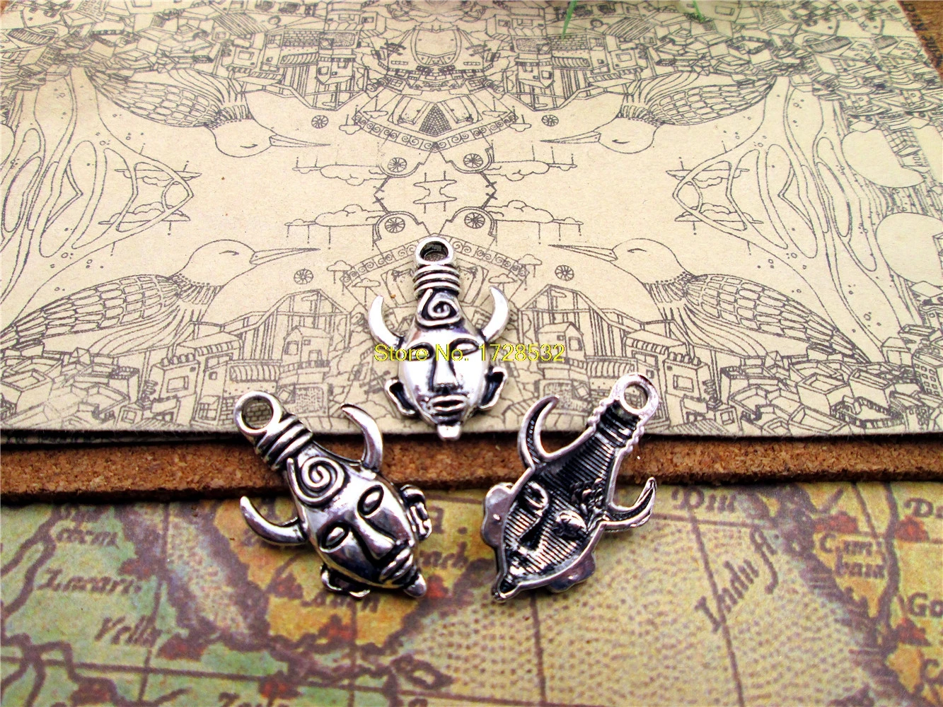 

60pcs-- 19*32MM Antique Silver Mysterious horn man mask Supernatural Dean one side Charms Pendant Jewelry Findings