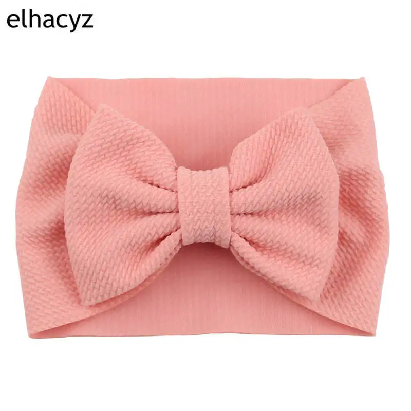 19 New Arrival Turban Popular 5'' Big Hair Bow Headband For Girls Headwrap Textured Fabric Elastic Kids DIY Hair Accessories - Цвет: 19