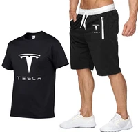 mens short sleeve tesla car logo summer mens t shirt harajuku hip hop tshirt high quality cotton t shirts shorts suit sportswear