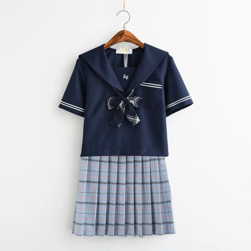 Short Sleeve Set S UPHYD школьная форма для мальчиков в английском стиле, клетчатая юбка и топ костюмы моряка S-3XL студент JK форма аниме Костюмы для косплея - Цвет: Short Sleeve Set S