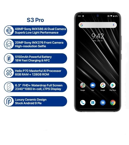 Оригинальный смартфон UMIDIGI S3 Pro 4G 6 3 дюймов Android 9 0 2 1 ГГц ГБ ОЗУ 128 Гб ПЗУ 20 МП