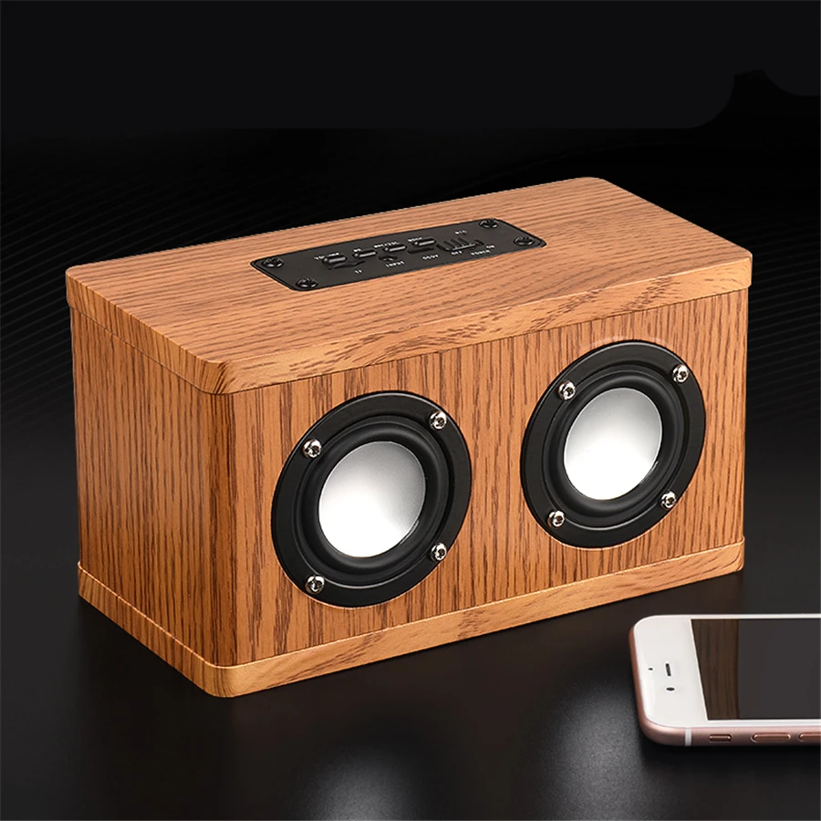 Wooden Bluetooth Speaker Wireless Subwoofer Stereo Leather Speakers Portable Bass HIFI Support TF Card AUX | Электроника
