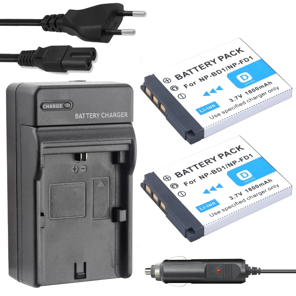 

2Pcs PROBTY NP-BD1 NP BD1 Battery + Charger Kit for Sony Cyber-shot DSC-G3 T2 T70 T75 T77 T90 DSC-T200 DSC-T300 DSC-T500 Camera