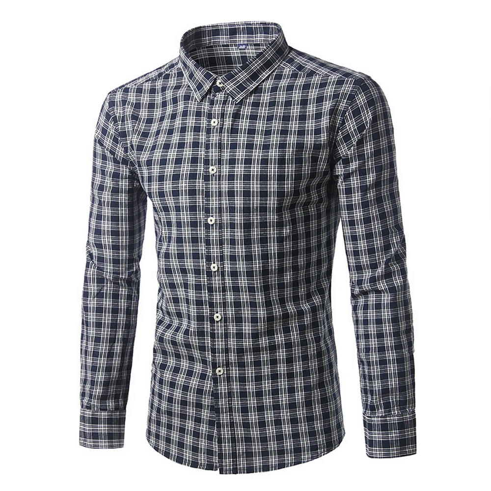 Новинка Стиль Мужчины плед Высокое качество отложным воротником рубашки мужские