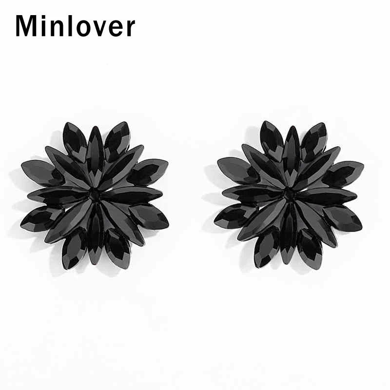 Классические черные серьги-гвоздики Minlover в форме цветка с кристаллами для женщин