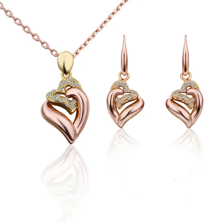 Цепочка с подвеской и серьги в форме сердца австрийским кристаллом|necklace earrings jewelry