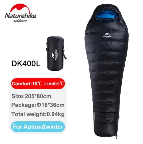 Black Blue 400 Naturehike-18/10 зимний плотный спальный мешок на утином пуху для холодной погоды, походов, походов, путешествий, портативный теплый спальный мешок - Цвет: Black Blue 400