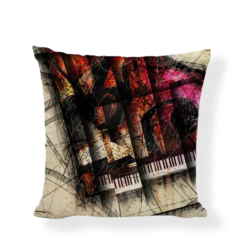 Specially Music Notes Guitar Map Violin Cushion Cover Piano 17*17Inch Rectangle Camping Decorate Burlap Lounger Bass Pillocorate | Дом и сад