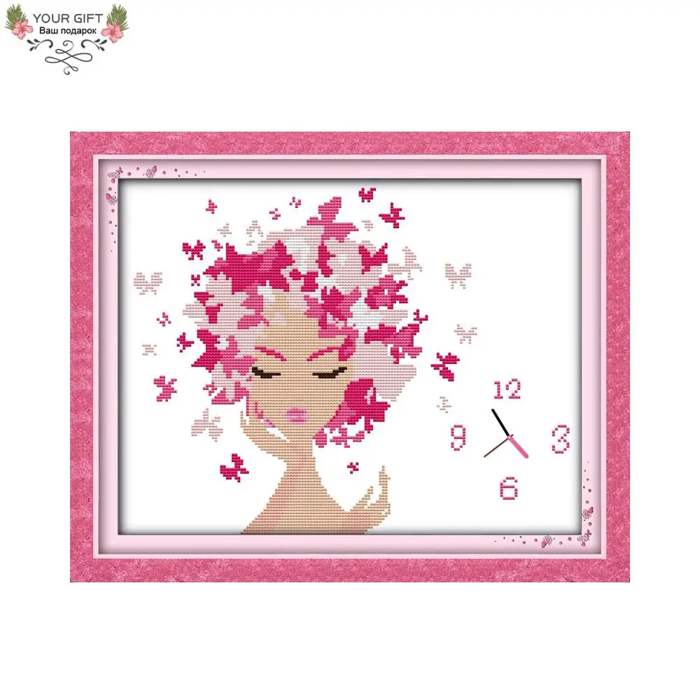 

Joy Sunday Pink Woman Home Decoration G315 14CT 11CT Stamped and Counted Butterfly Girl Handcraft Embroidery Cross Stitch kits