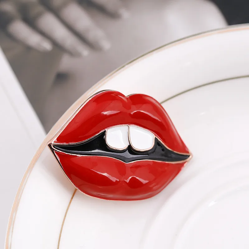 ALLYES сексуальные Броши с красными губами для женщин девочек одежда воротник