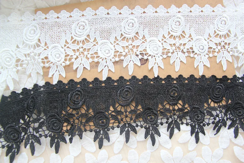 5 ярдов вышивка кружевная отделка Кружевная аппликация белый черный полиэстер