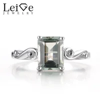 Leige Jewelry Natural Green Amethyst Rings Anniversary Rings Emerald Cut Gemstone 925 Sterling Silver Fine Jewelry Gifts for Her