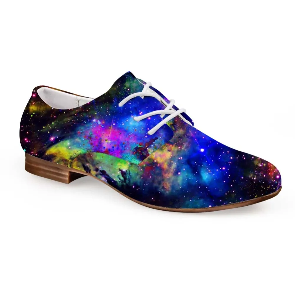 

Noisydesigns Oxfords Shoes Women Mixed Color Interstellar Galaxy Starry Print Leather Business Dress Shoe Lace Up Loafers Derby