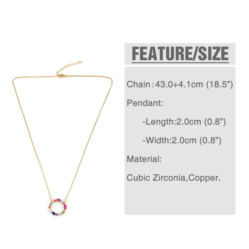 Радужная подвеска длинная цепочка ожерелье циркон позолота круглая луна солнце