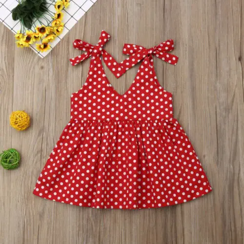 Cute Infant Red Polka Dot Dress Fashion Baby Girl Sleeveless Short Outfits Toddler Summer Clothes | Детская одежда и обувь