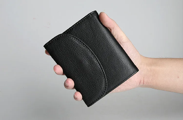 Black Мужские кошельки из натуральной кожи Crazy Horse, кожаный короткий Мужской кошелек, держатель для карт, кошелек с зажимом, клатч, три сложения, кошелек - Цвет: Black