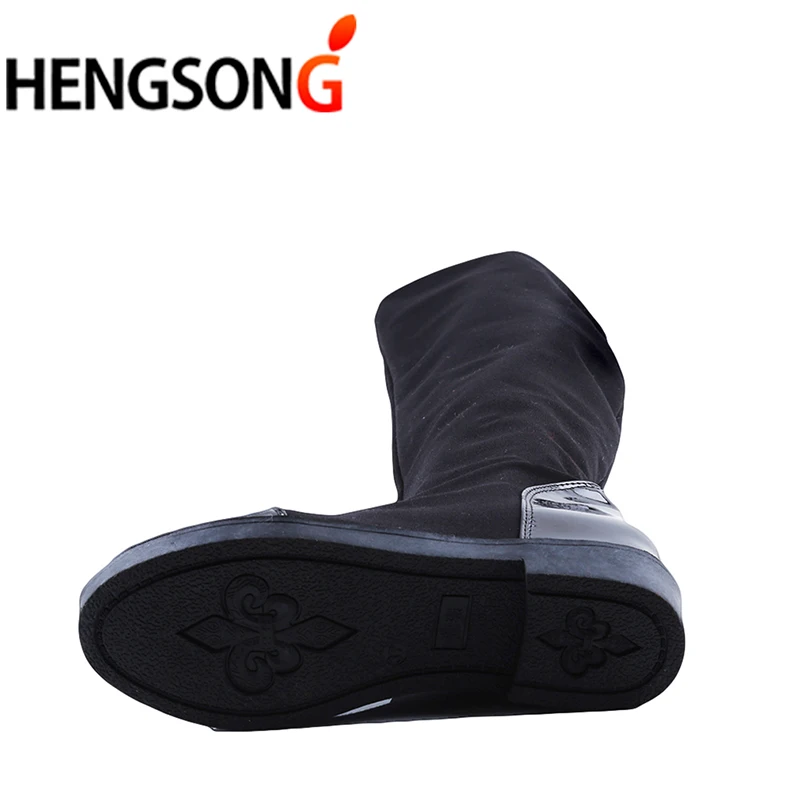 HENGSONG стрейч ткани бархатные сапоги Женские зимние тонкий плоский модные до