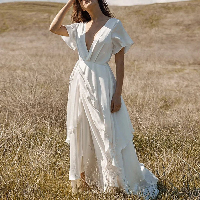 Летнее платье 2019 повседневное винтажное шикарное белое в стиле бохо женское