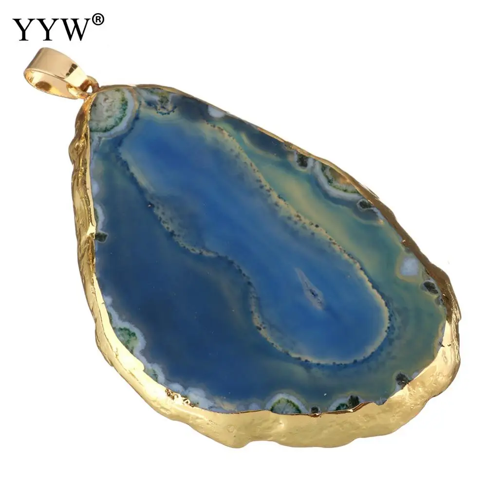 blue YYW Подвески с натуральным ониксом, разноцветный кусочек, необычный натуральный агат, хрустальный камень, кварц, подвеска, сделай сам, подходящие ожерелья - Окраска металла: blue