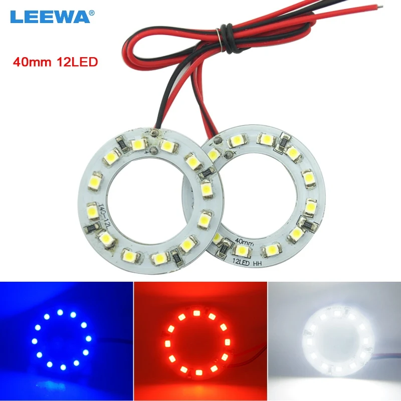 LEEWA 2 шт. 40 мм автомобильные ангельские глазки 1210/3528 12SMD светодиодные фары Halo кольцо ангельские глазки освещение белый красный синий # CA2666