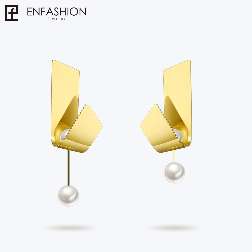 Enfashion, гнущиеся жемчужные серьги, висячие серьги для женщин, модные ювелирные изделия, длинные серьги, большие Oorbellen Voor Vrouwen EFJ181055 - Окраска металла: Yellow gold color
