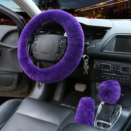 Purple Оплётка на Руль 3 шт./компл. шерстяной зимний Автомобильный руль крышка ручной тормоз и шестерня переключения передач крышка 6 цветов Теплый мягкий для автомобиля Авто Руль - Название цвета: Purple