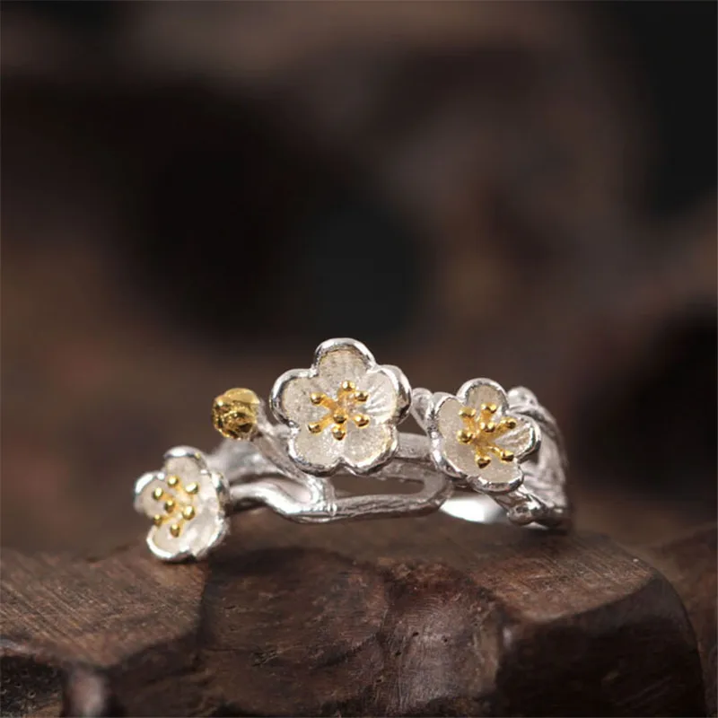 Wonlife Brand Cute Plum Open Rings For Women Original Design Lady Prevent Allergy Sterling-silver-jewelry | Украшения и