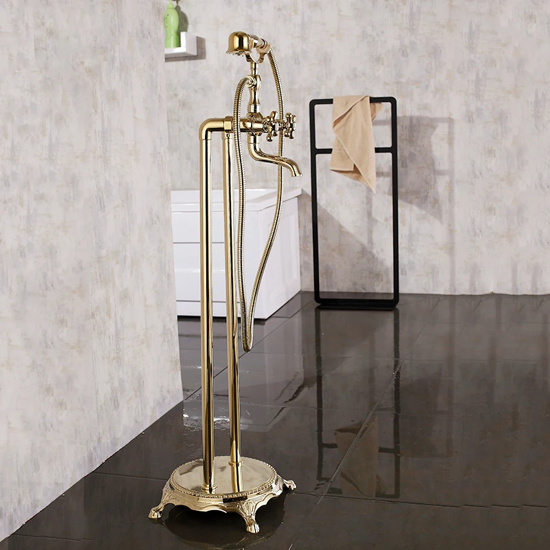 Смеситель для душа латунный роскошный кран с подставкой ванны пола из золотой