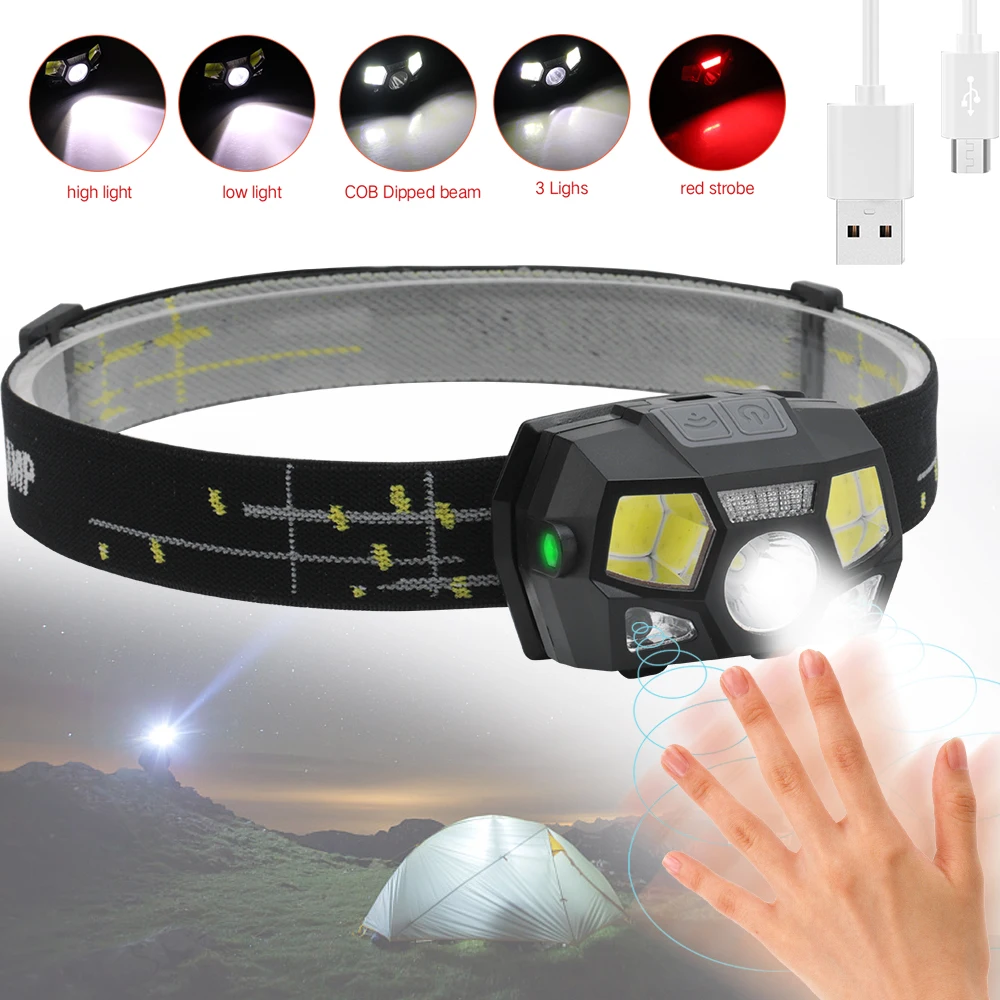 6000 люмен фара светодиодная датчик движения ультра яркий Жесткий головной убор