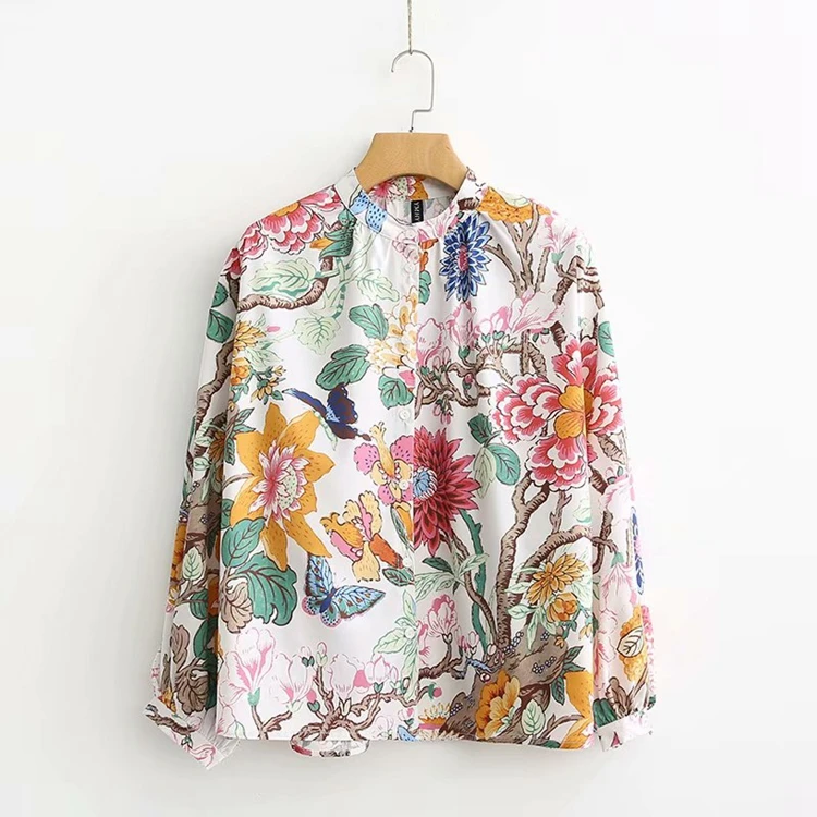 Женская рубашка с цветочным принтом Свободная Повседневная тонкая женская