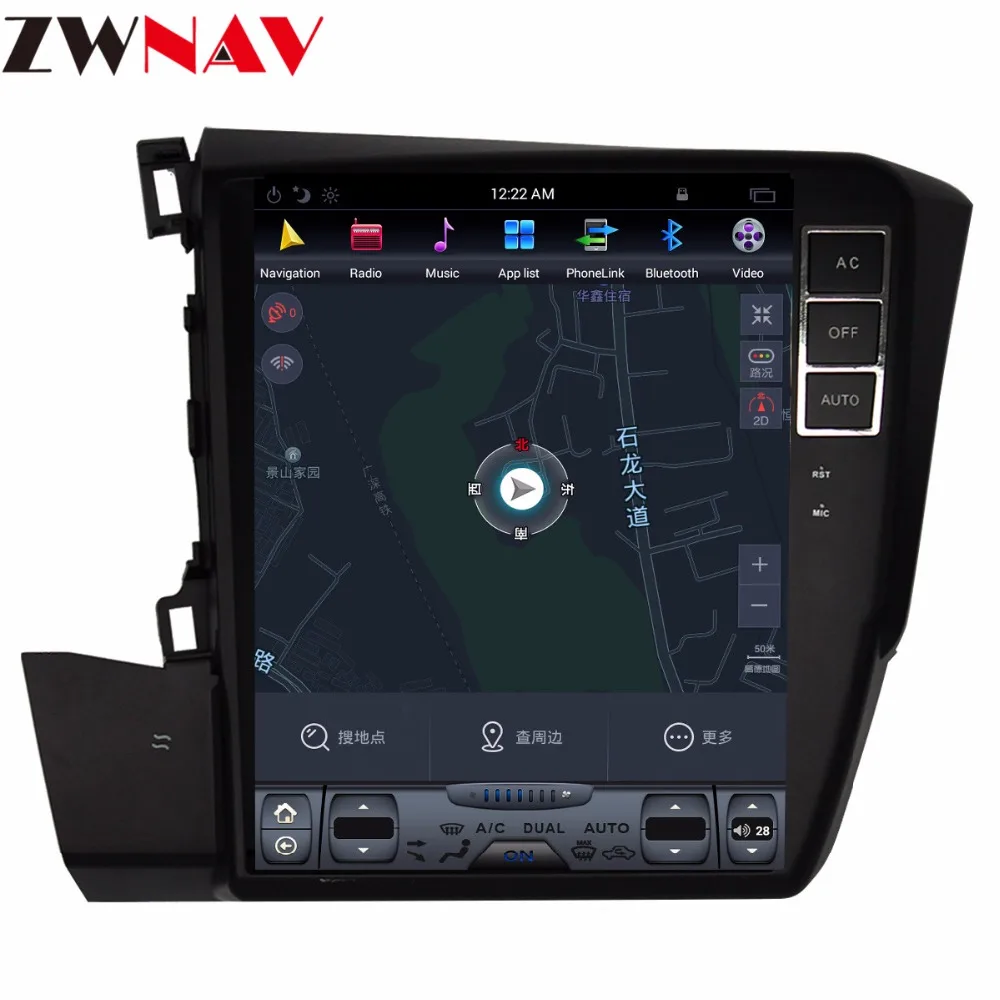 Tesla стиль большой экран Android 7,1 Автомобильный gps навигатор головное устройство для Honda civic 2012+ радио мультимедиа стерео Карта BT без dvd