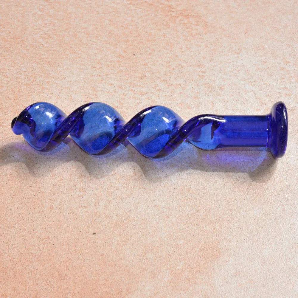 Синий спиральный стеклянный фаллоимитатор пенис секс-игрушки для женщин мужчин